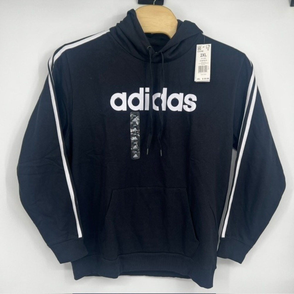 NWT Adidas Men's 3-Stripes Pullover Hoodie Black and White Size 2XL